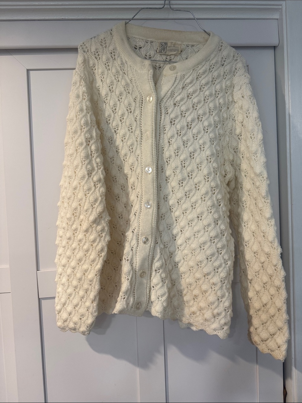 Vintage Cable Knit Cream Button-Front Women's Cardigan